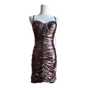 VC18 Pink metallic bodycon dress with ruched detailing size small